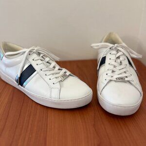 Michael Kors Irving Sneakers Genuine White Leather Blue & Silver Stripe 11M